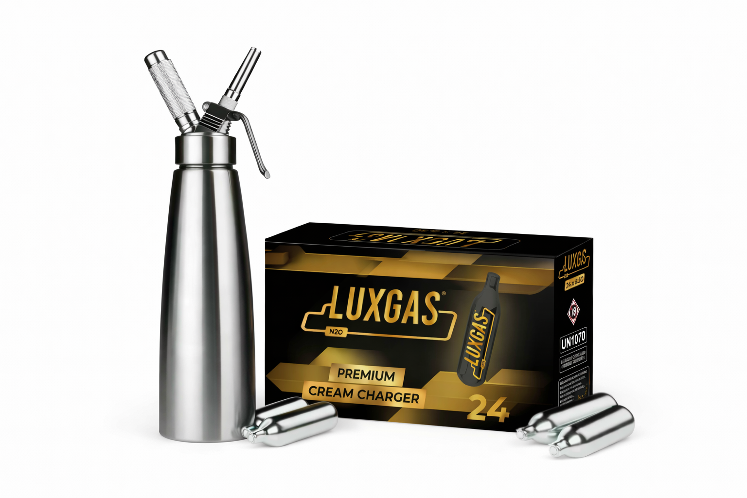 Kremdispenser Startpakke – Kremsifon 500 ml + LuxGas 24 stk (8,5 g)