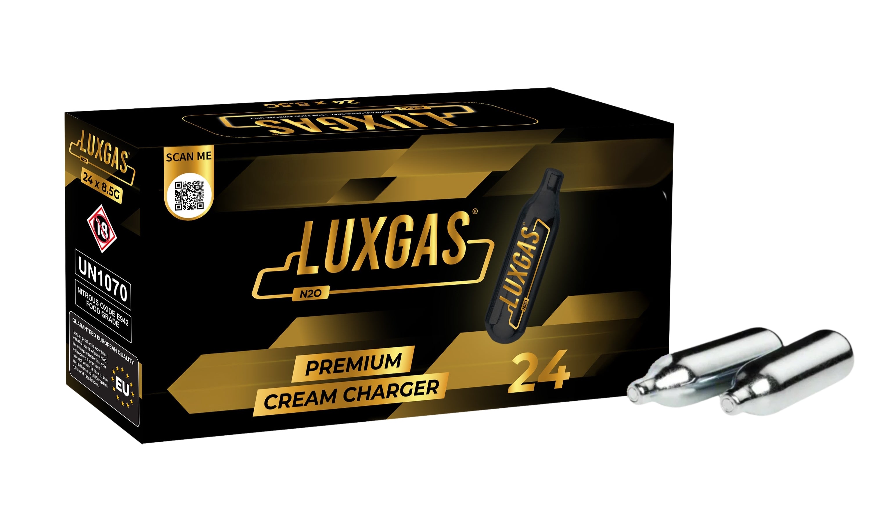 Lystgasspatroner – 24 stk – Luxgas krempatroner 8,5 g